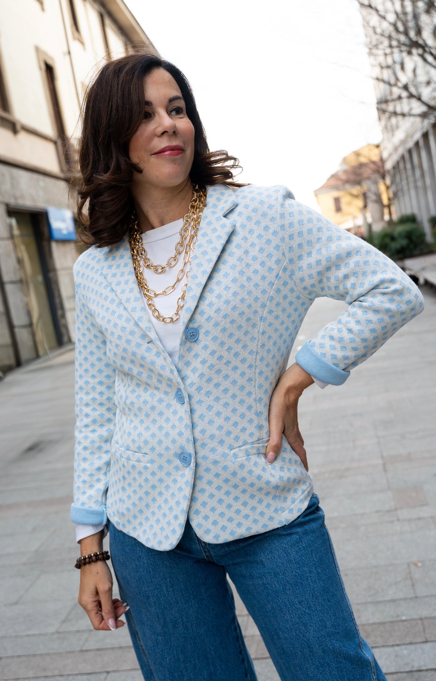 Giacca cotone fantasia azzurra
