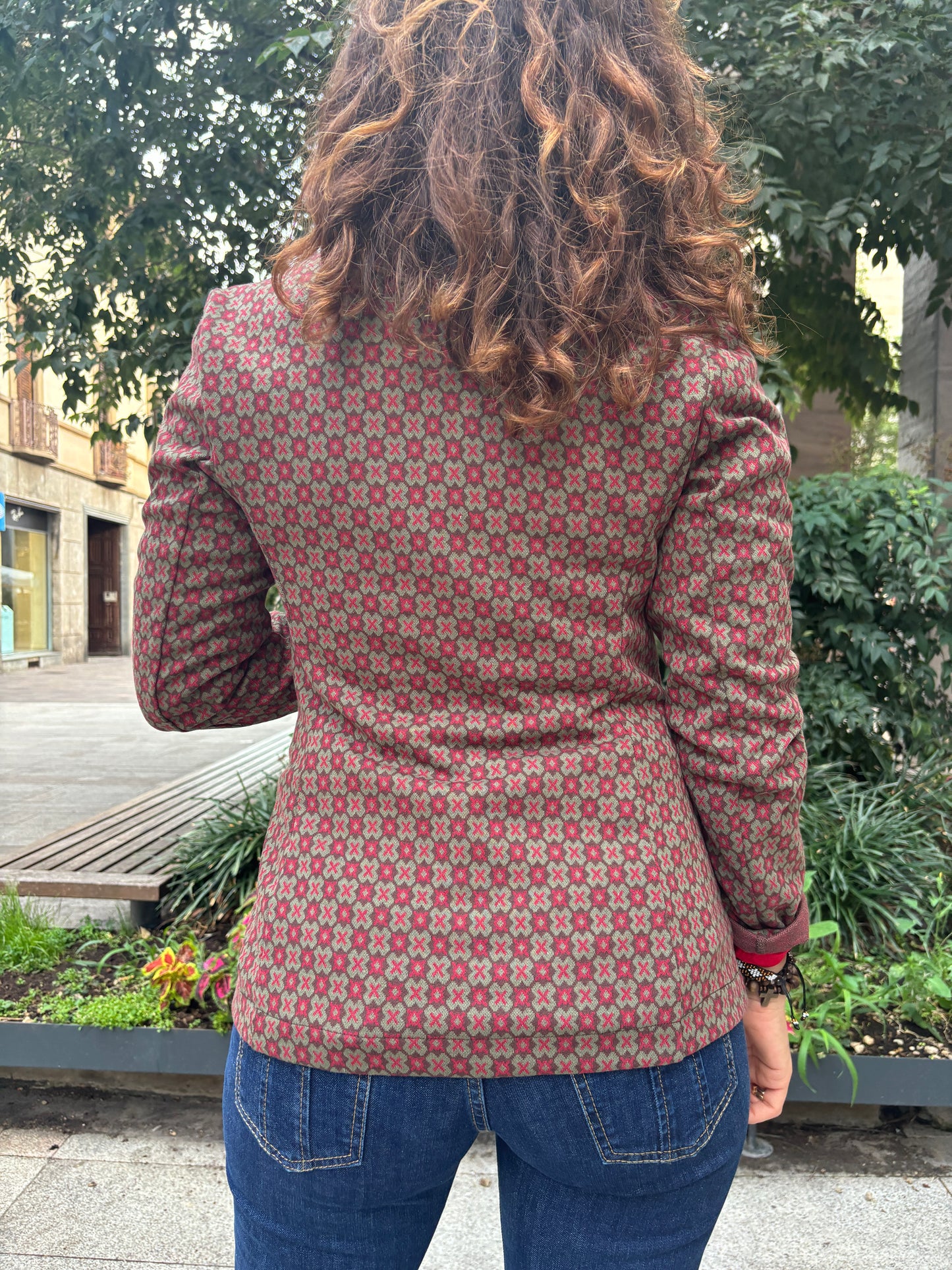 Giacca mia fantasia verde/rosso