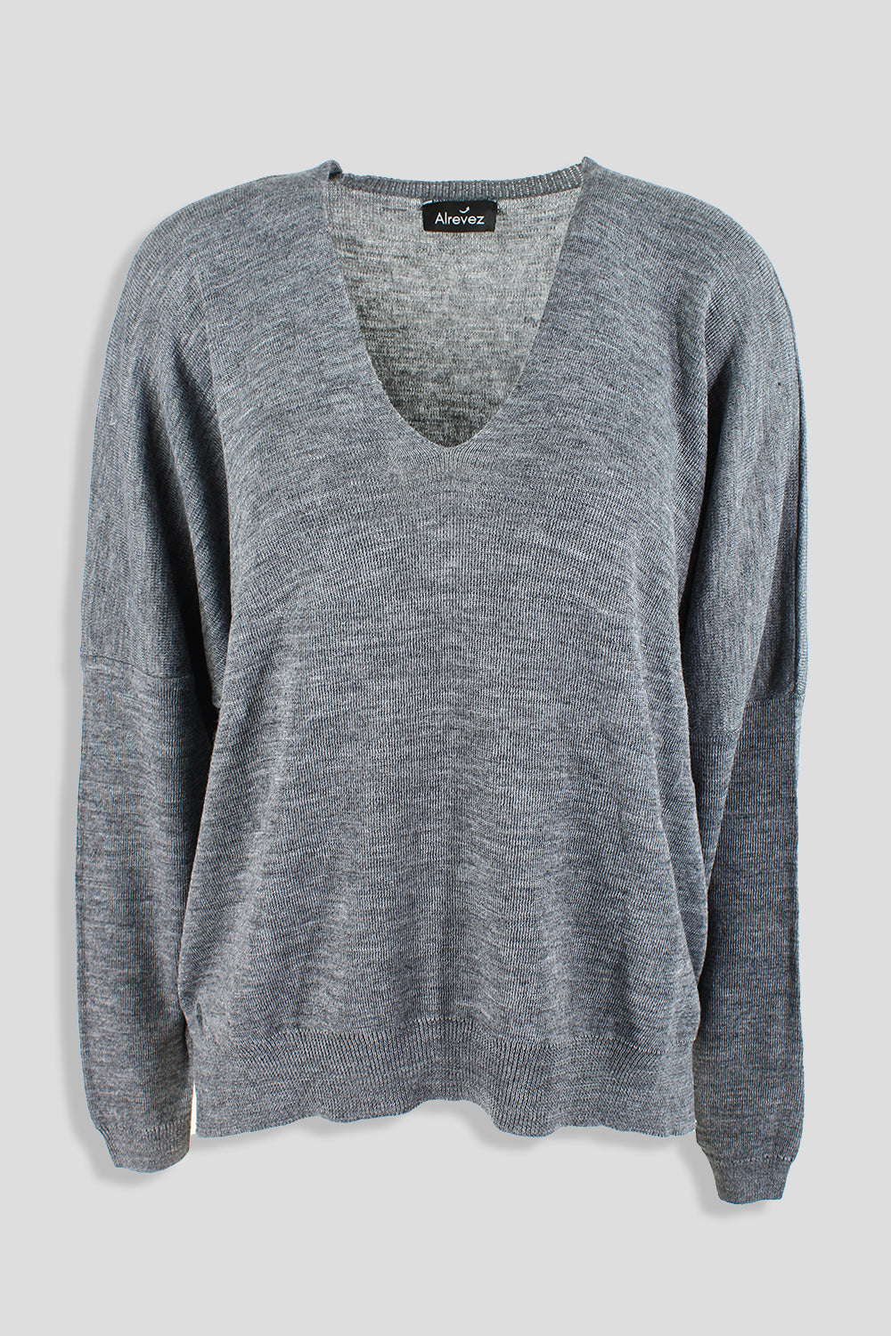 MAGLIONE OVER SCOLLO A V- GRIGIO
