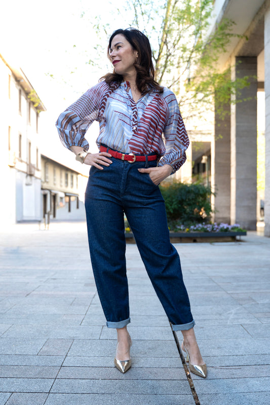 Camicia lyocell fantasia azzurra
