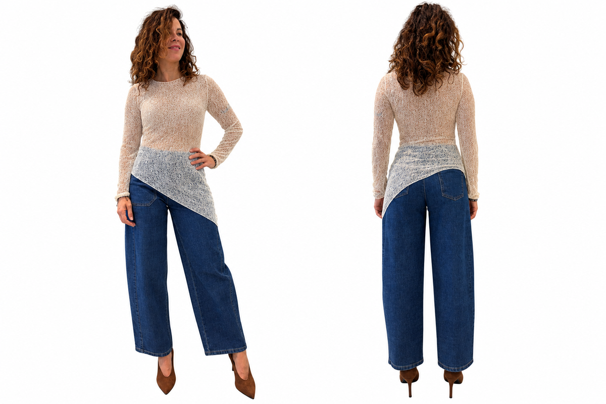 Maglia pizzo asimmetrica