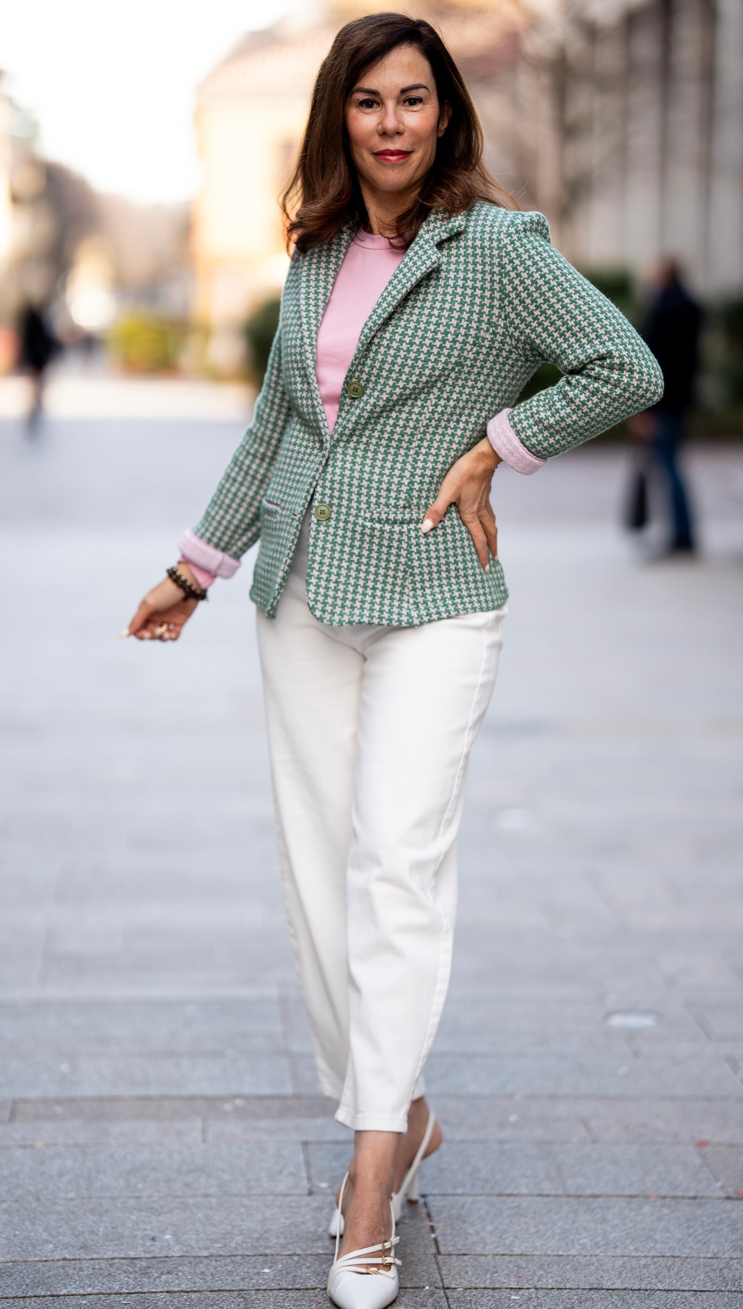 Giacca lana/cotone verde/rosa