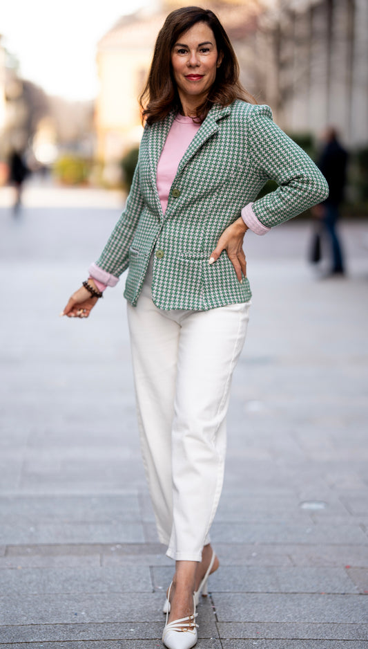 Giacca lana/cotone verde/rosa