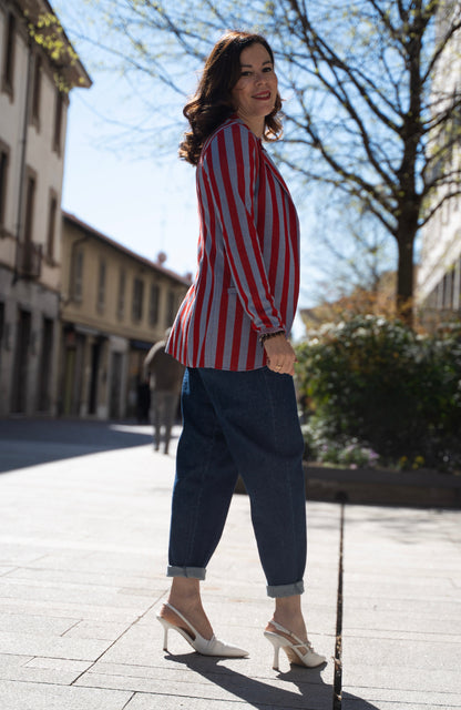 Blazer bottone riga rosso/azz lurex
