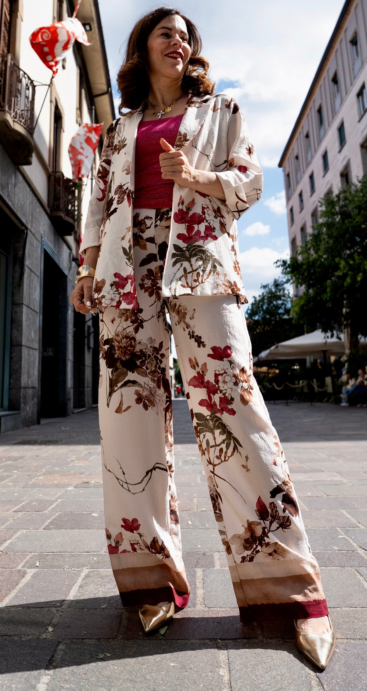 Completo kimono più pantalone fiori