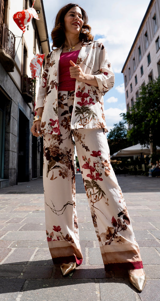 Completo kimono più pantalone fiori