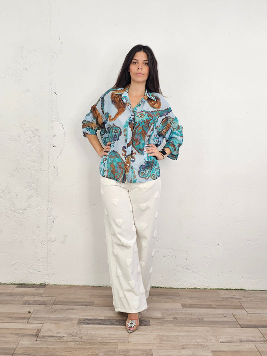 CAMICIA SETA TURCHESE