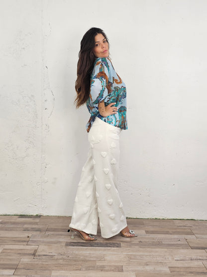 CAMICIA SETA TURCHESE