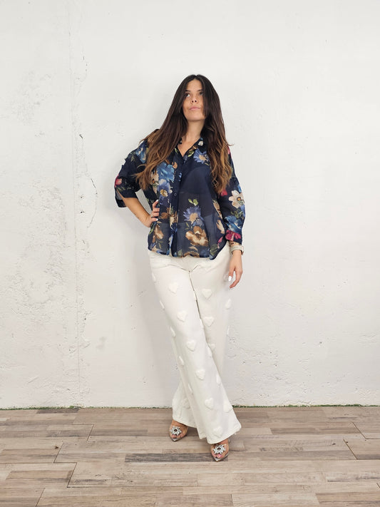 CAMICIA SETA BLU
