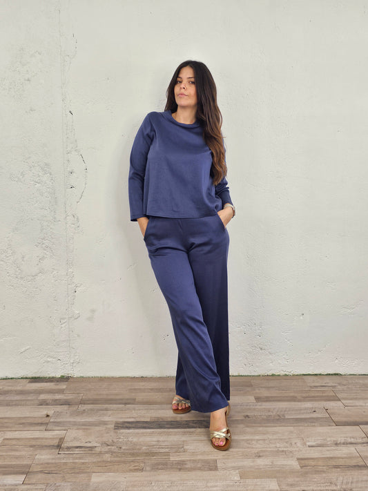 PANTALONI BLU RASO E LYOCELL
