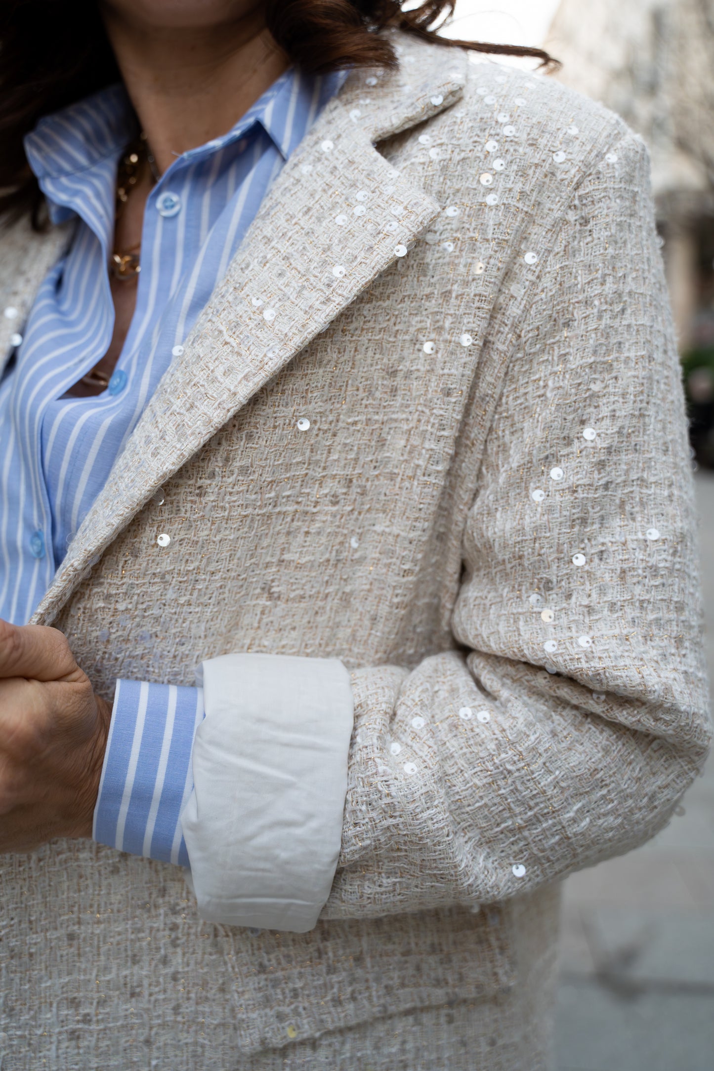 Giacca foderata paillettes latte