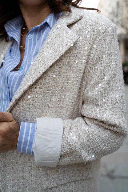 Giacca foderata paillettes latte