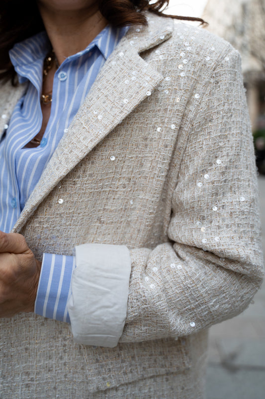Giacca foderata paillettes latte