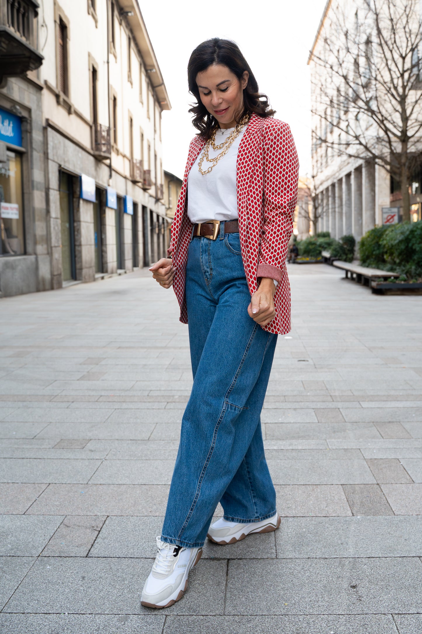 Blazer jacquard fantasia rossa/panna