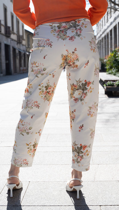 Pantalone gabardina fiori