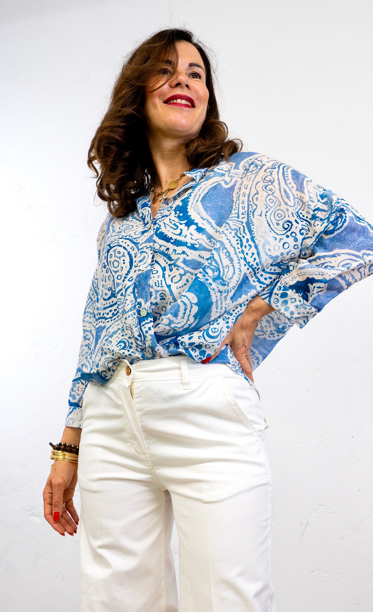 Camicia mussola di cotone seta fant azzurra