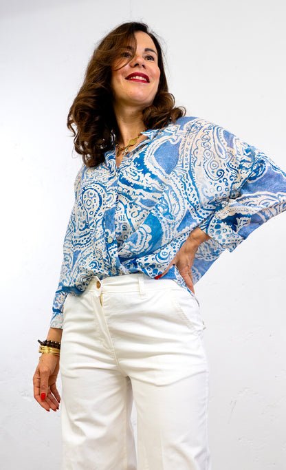 Camicia mussola di cotone seta fant azzurra