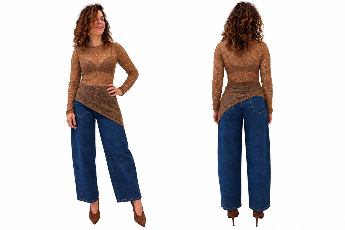 Maglia pizzo asimmetrica