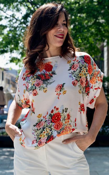 Blusa fiori raso di viscosa