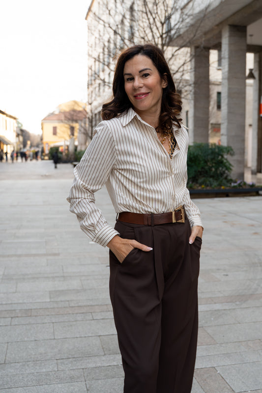 Camicia cotone riga moro