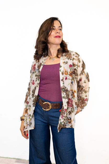 Camicia cotone /seta fant fiori
