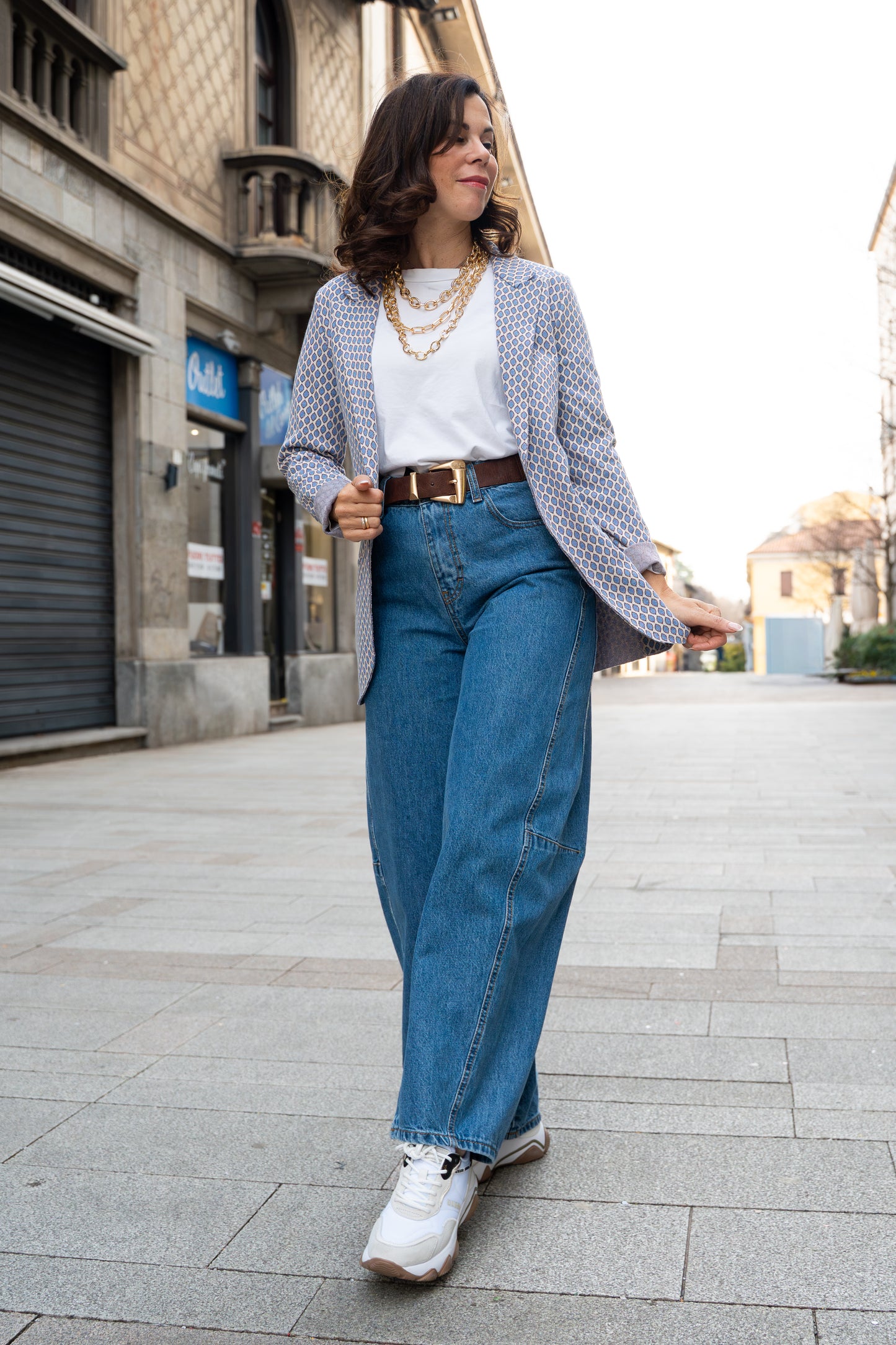 Blazer jacquard fantasia azzurra