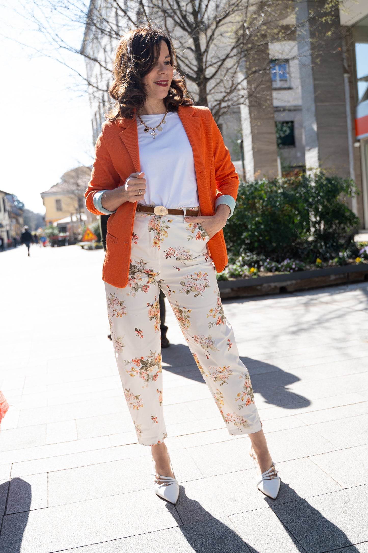 Pantalone gabardina fiori