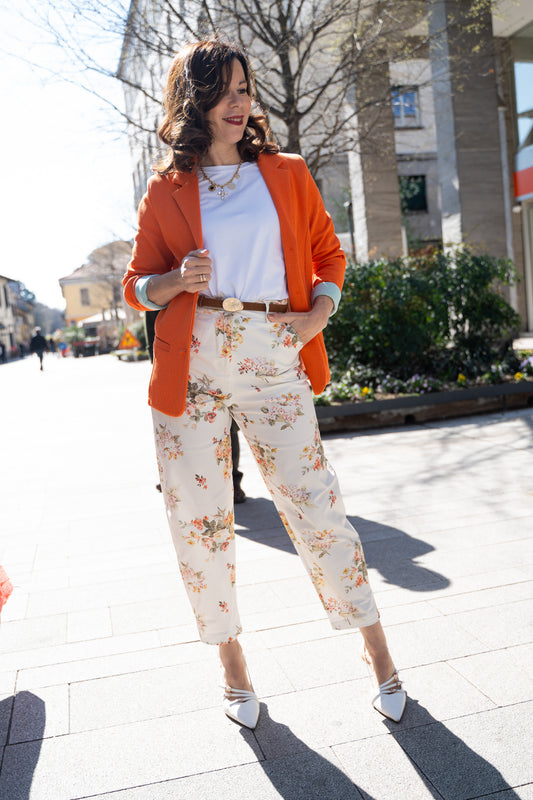 Pantalone gabardina fiori
