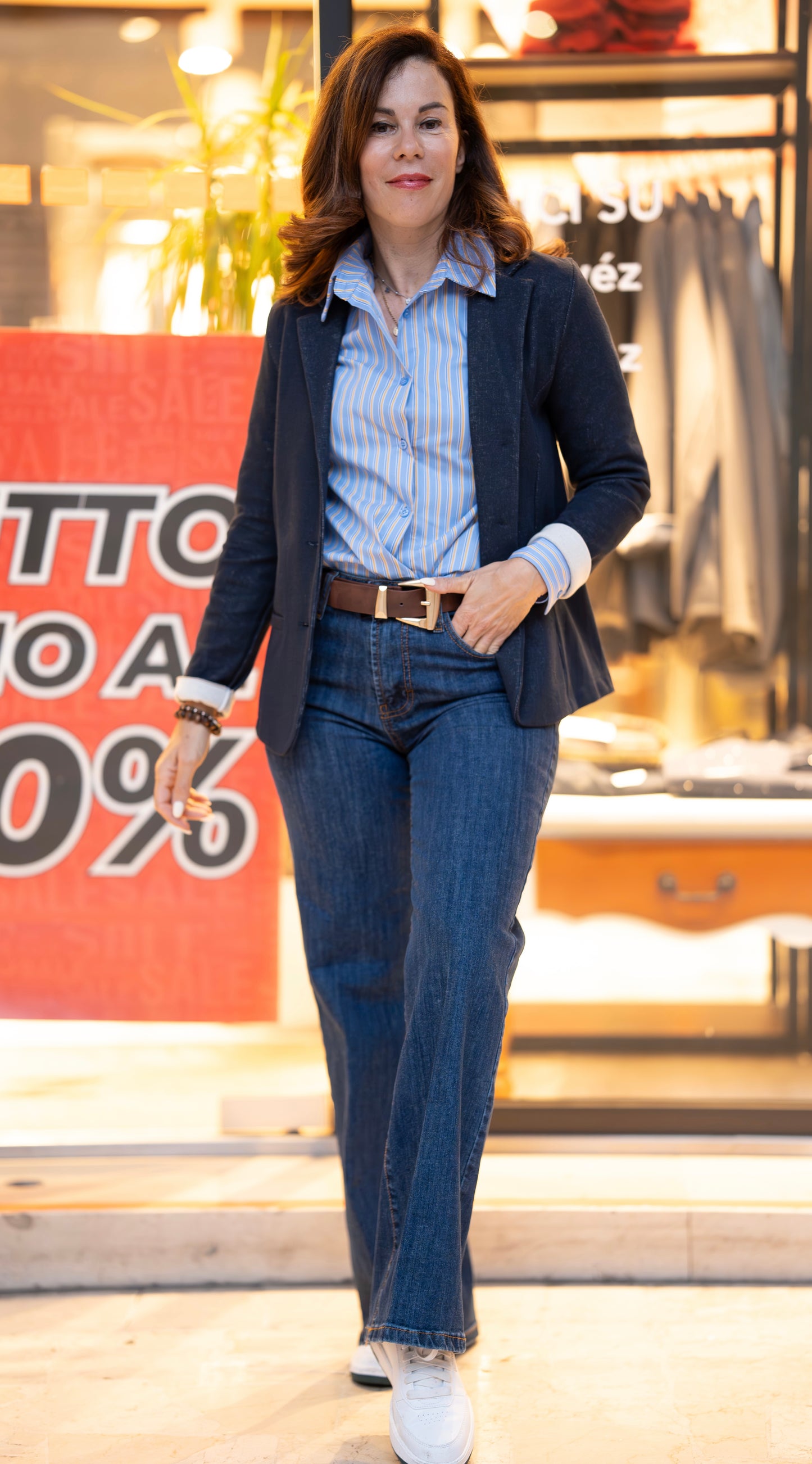 Giacca cotone blue/panna