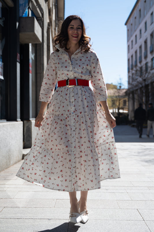 Chemisier fiore rosso lungo