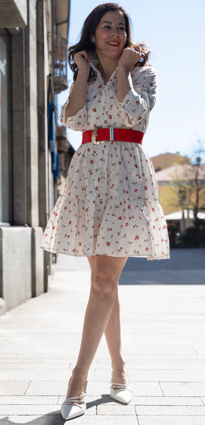 Chemisier balza corto fiore rosso
