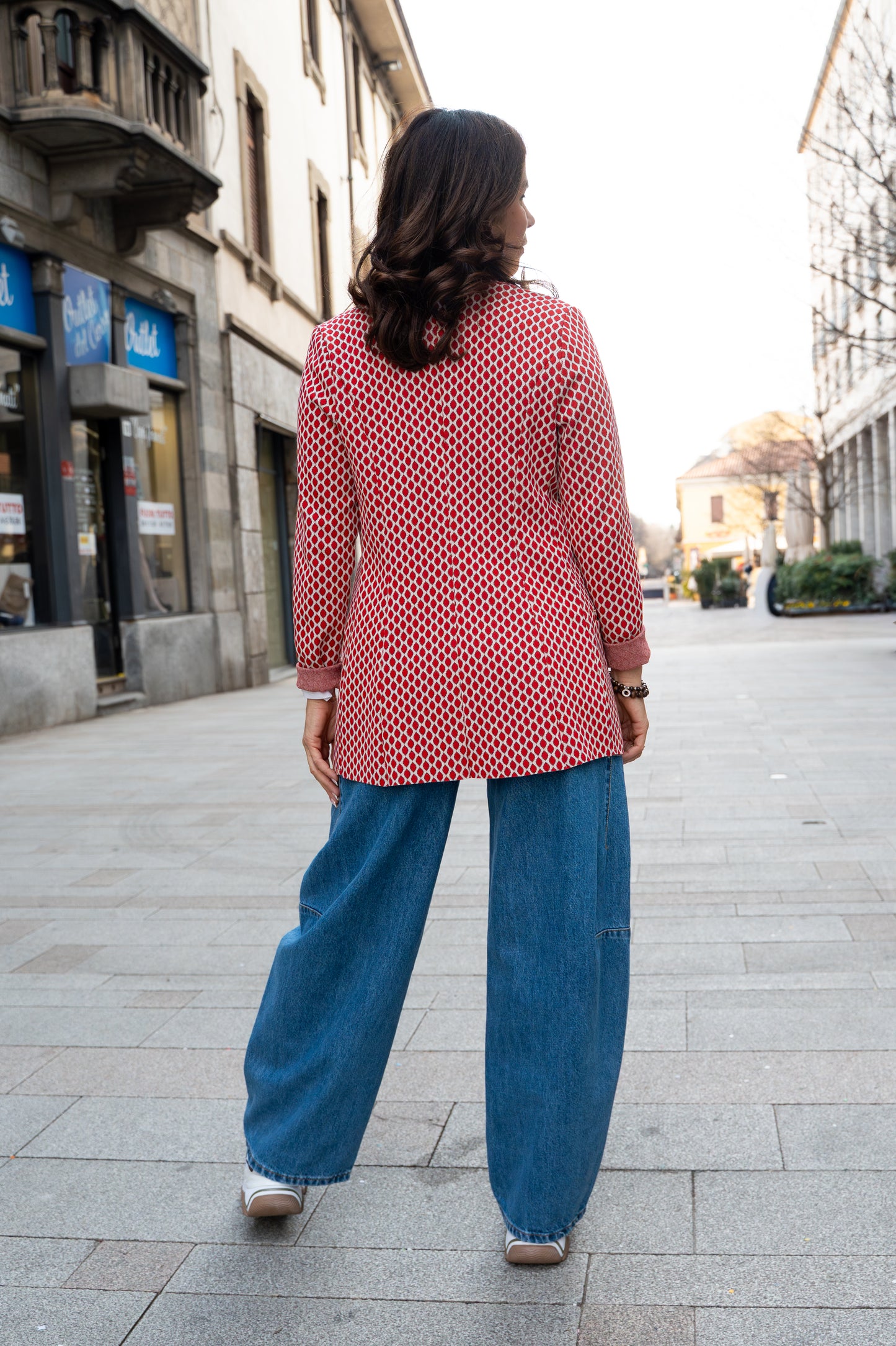 Blazer jacquard fantasia rossa/panna