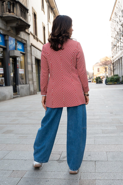 Blazer jacquard fantasia rossa/panna