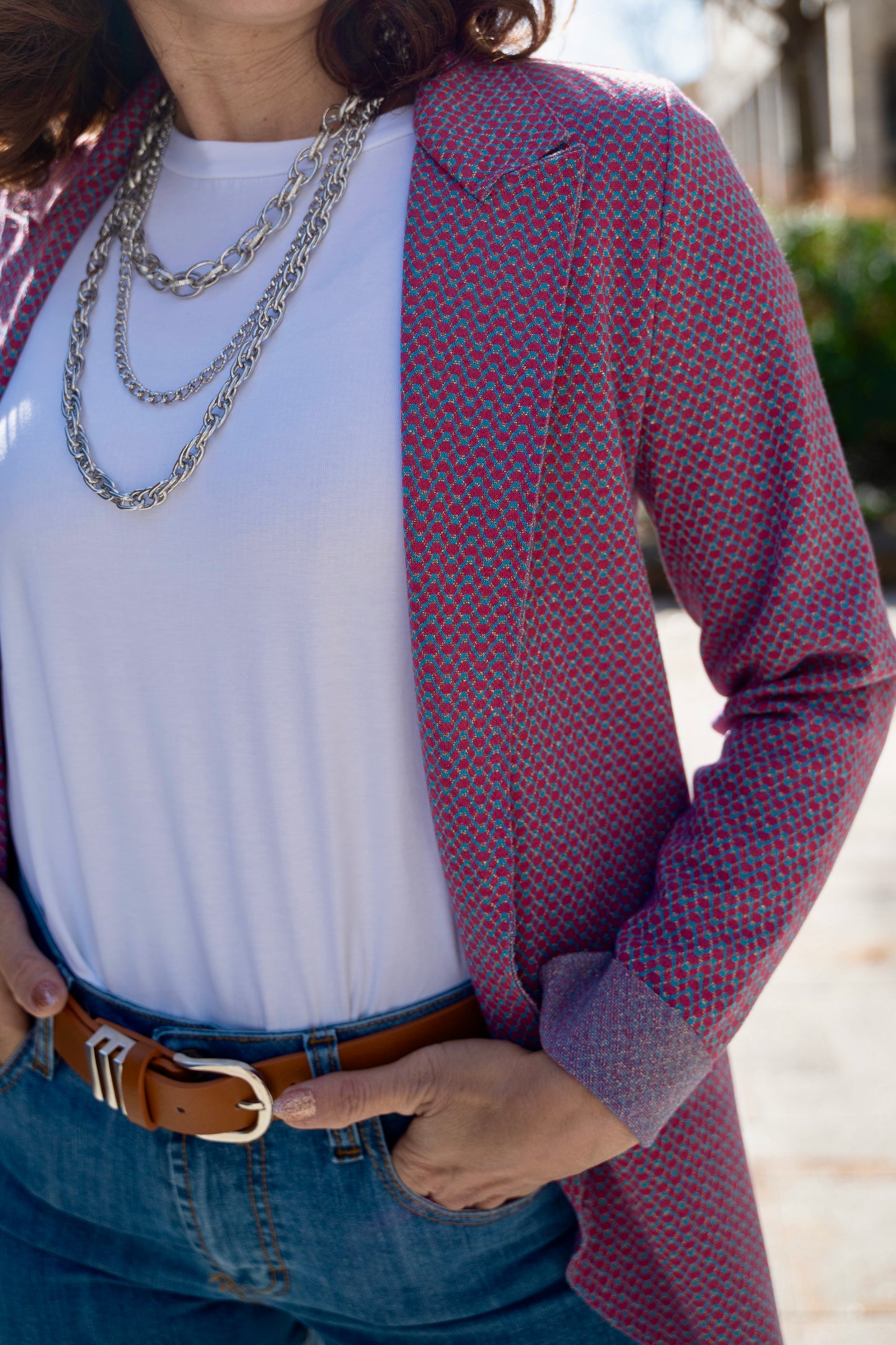Blazer fantasia laser ciclamino /turchese