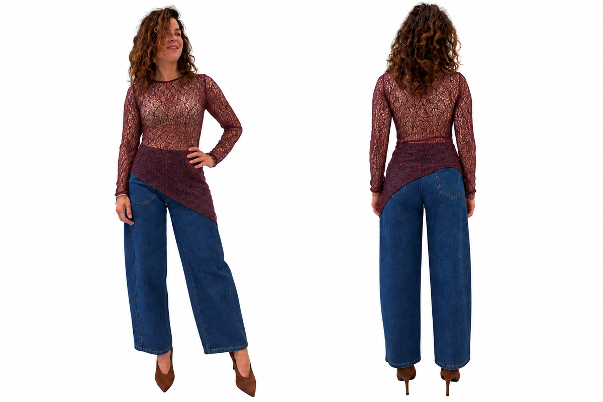Maglia pizzo asimmetrica