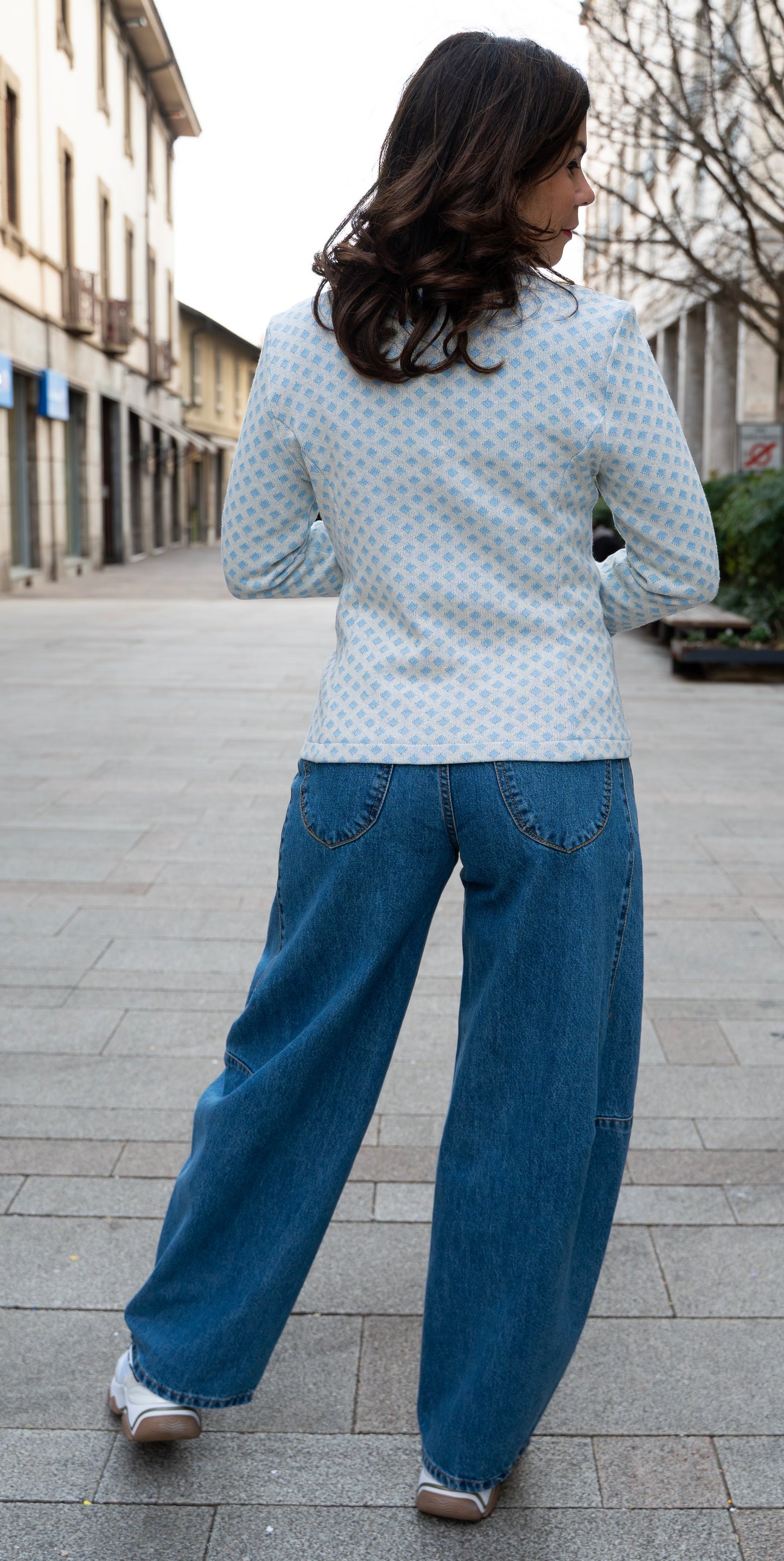 Giacca cotone fantasia azzurra