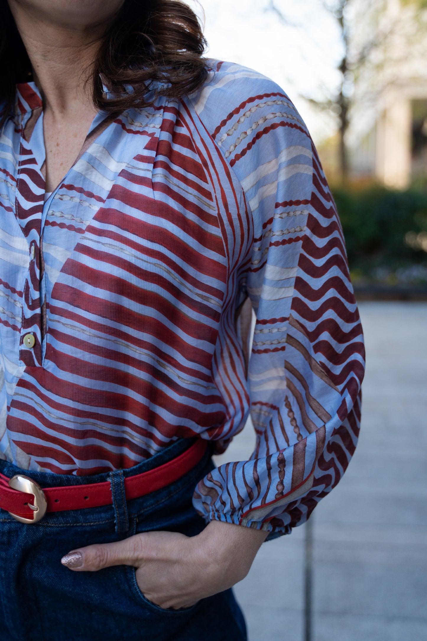 Camicia lyocell fantasia azzurra