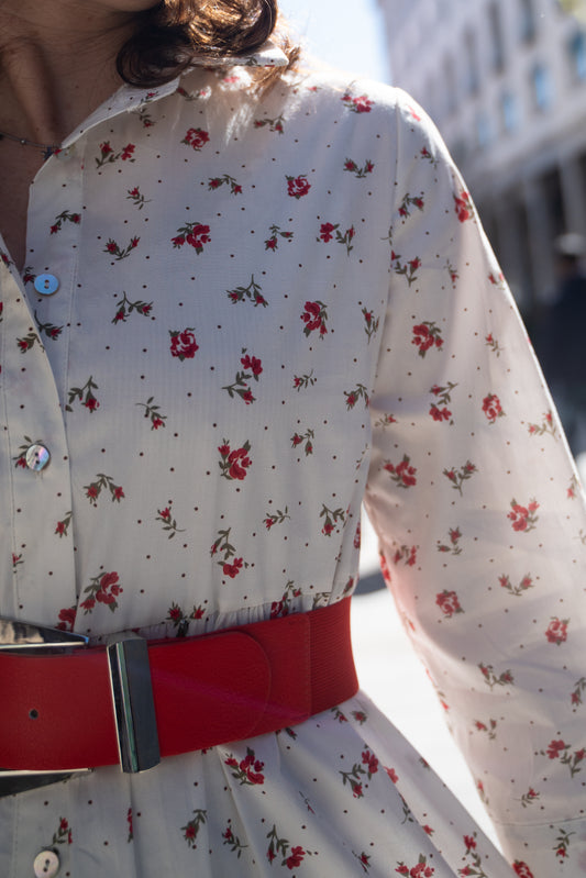 Chemisier balza corto fiore rosso