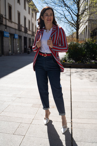 Blazer bottone riga rosso/azz lurex