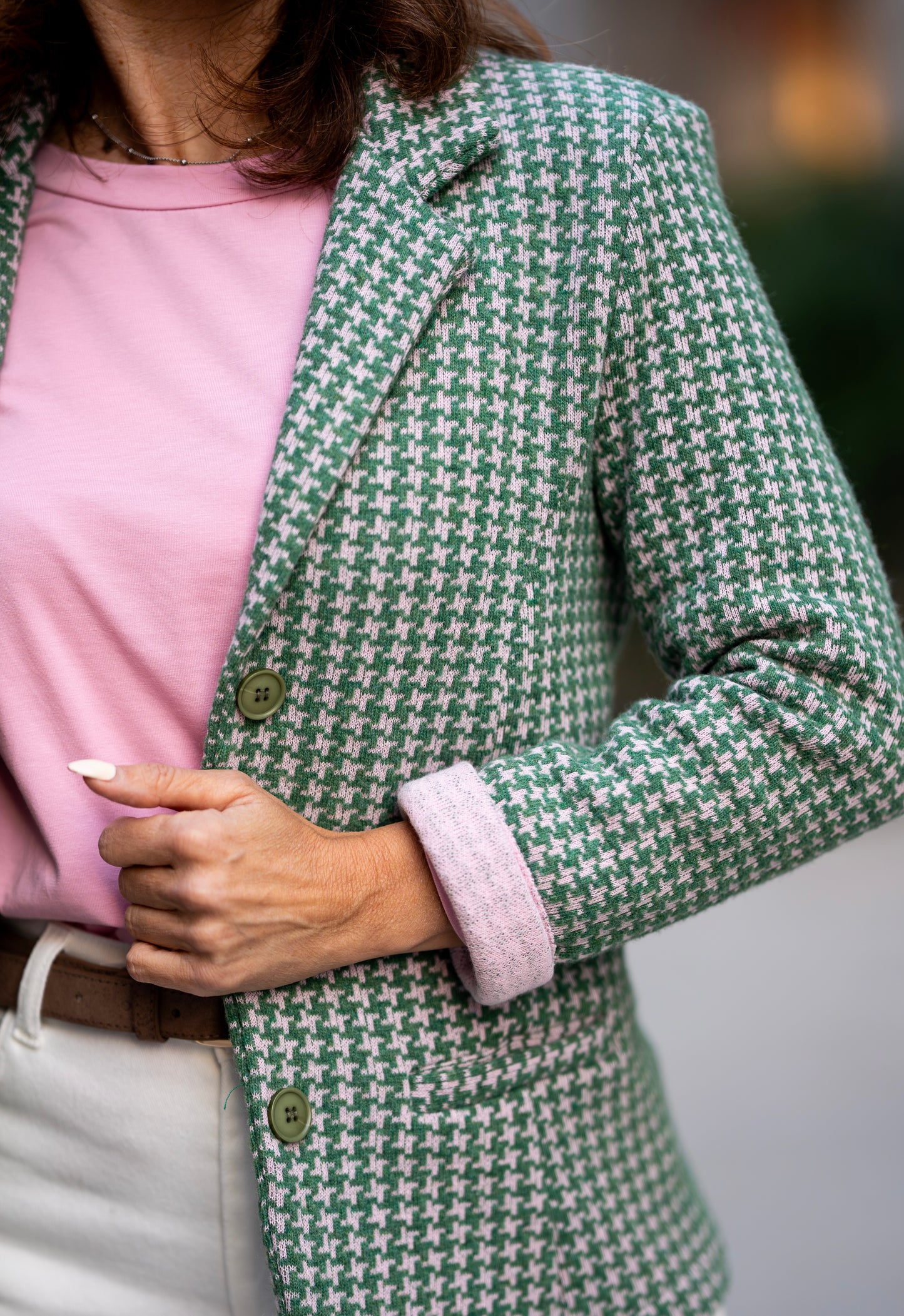 Giacca lana/cotone verde/rosa