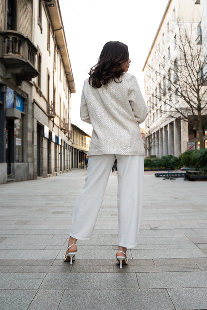 Giacca foderata paillettes latte