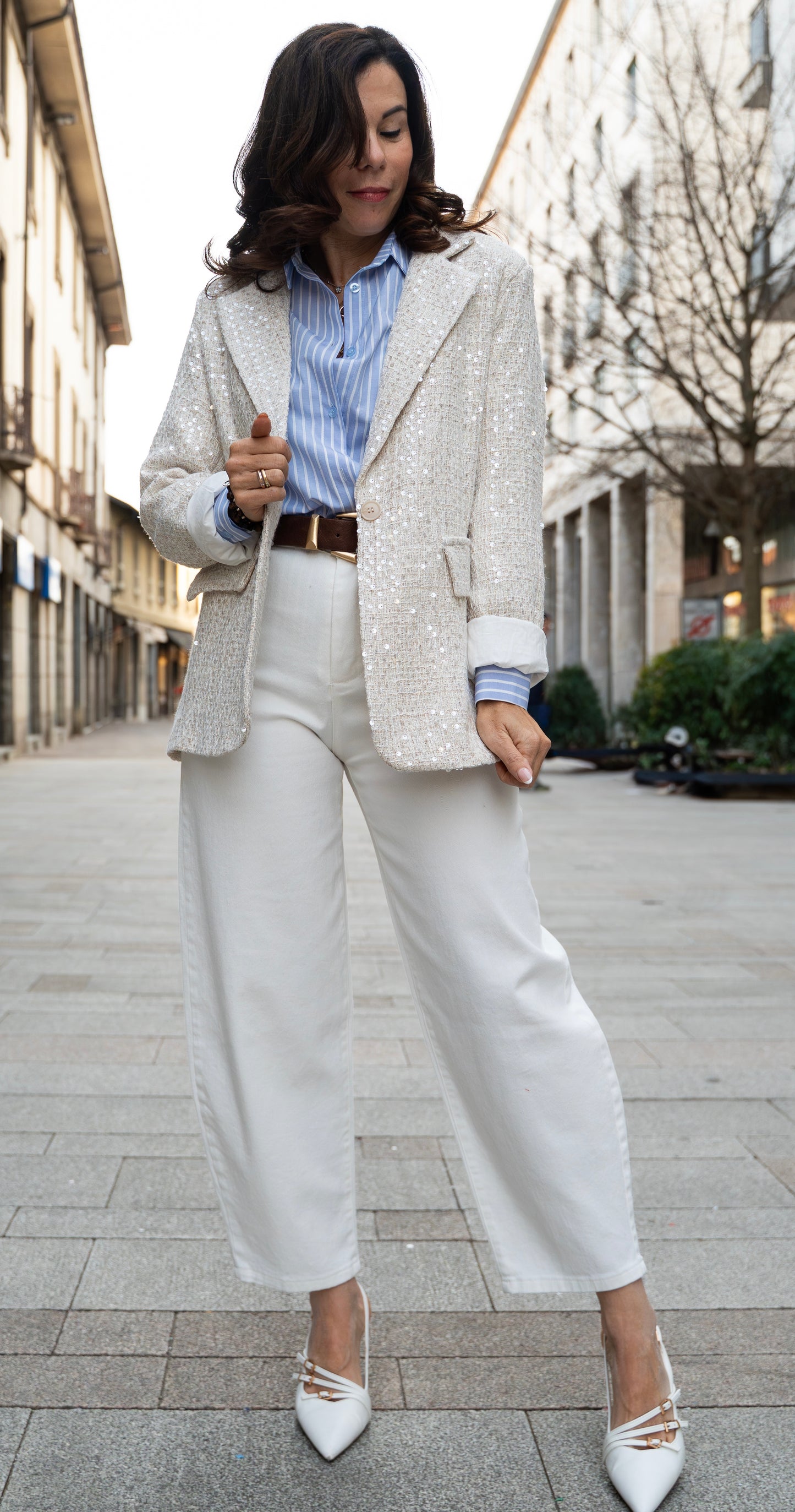 Giacca foderata paillettes latte