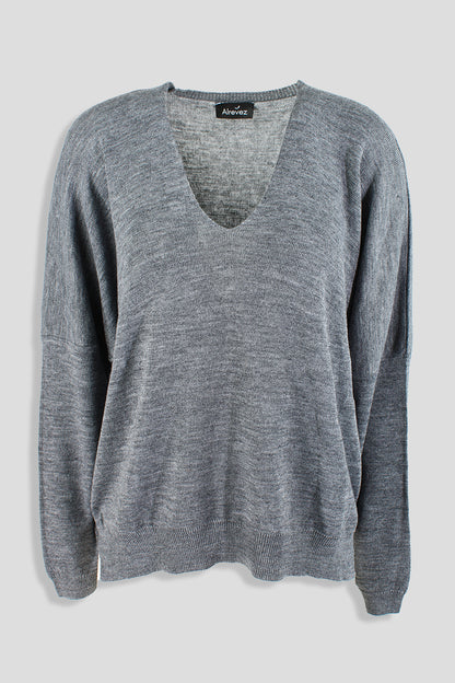 MAGLIONE OVER SCOLLO A V- GRIGIO