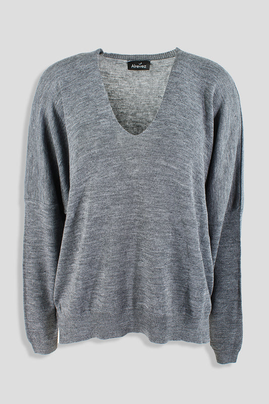 MAGLIONE OVER SCOLLO A V- GRIGIO